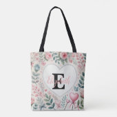 Monogram naam  harten florale waterverf tote bag (Achterkant)