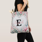 Monogram naam  harten florale waterverf tote bag (Dichtbij)