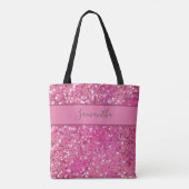Monogram Naam Heet Roze Glitter Glamour Meisjesach Tote Bag (Achterkant)