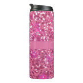 Monogram Naam Heet Roze Glitter Glans Thermosbeker (Geroteerd rechts)