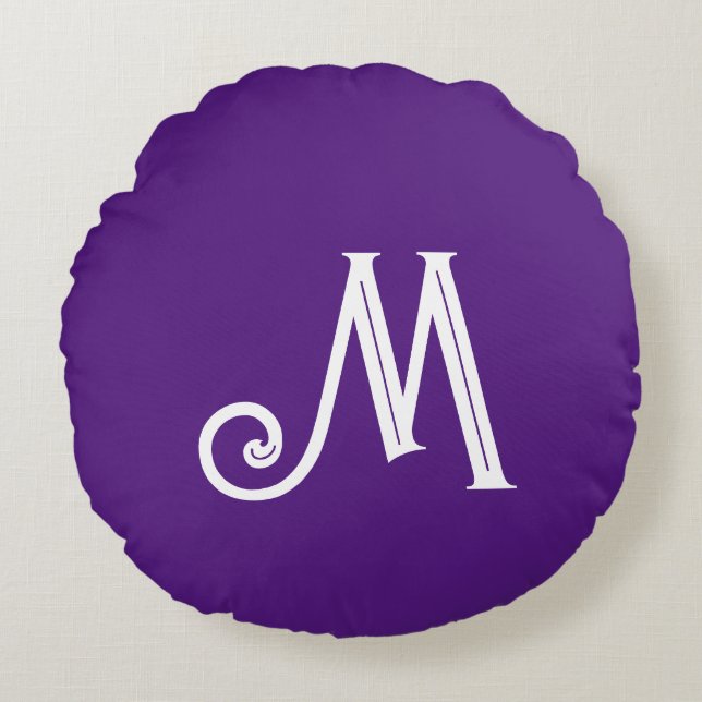 Monogram Naam Helder Paars Rond Kussen (Voorkant)