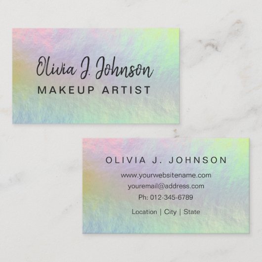 Monogram naam Holografisch Opaal Steen Visitekaart Visitekaartje (Voorkant / Achterkant)