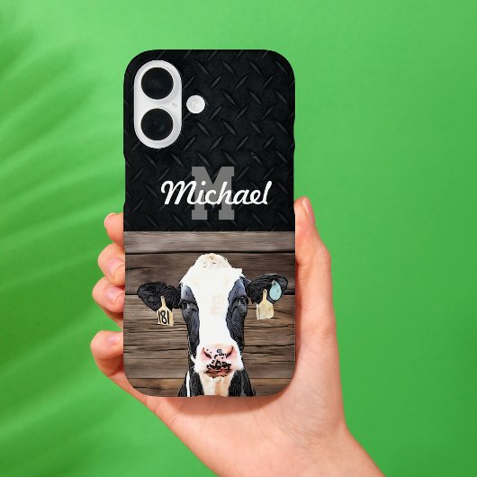 Monogram Naam Holstein Koe Zuivelig Boerderij Vee Case-Mate iPhone Case
