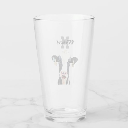 Monogram Naam Holstein Koe Zuivelig Boerderij Vee Glas (Achterkant)