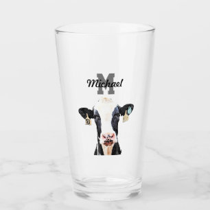 Monogram Naam Holstein Koe Zuivelig Boerderij Vee Glas