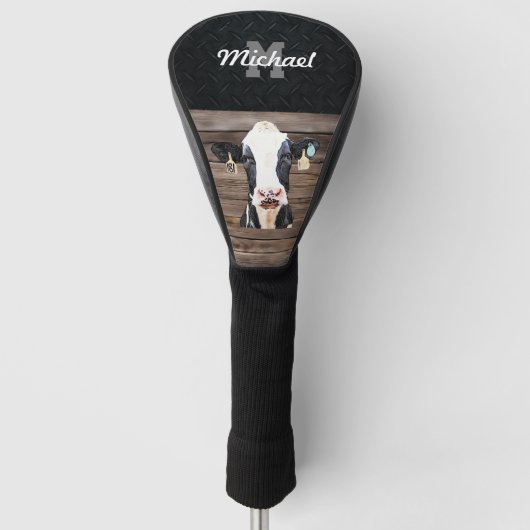 Monogram Naam Holstein Koe Zuivelig Boerderij Vee Golfheadcover (Voorkant)