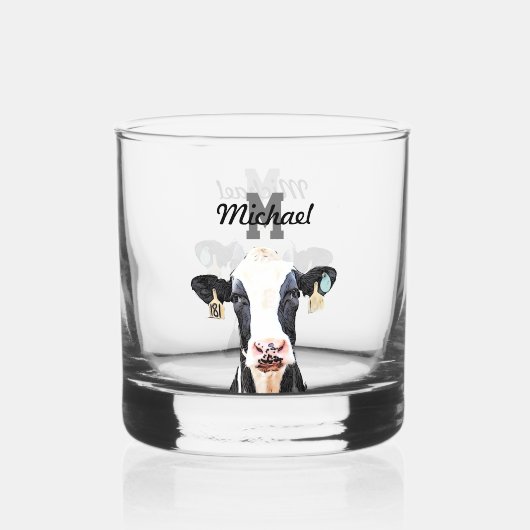 Monogram Naam Holstein Koe Zuivelig Boerderij Vee Whisky Glas (Achterkant)