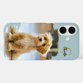 Monogram Naam Honden Foto Pastelblauw Minimalistis Case-Mate iPhone Case (Achterkant (horizontaal))