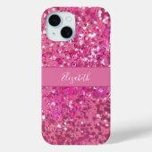 Monogram Naam Hot Pink Glitter Sparkle Girly Case-Mate iPhone Case (Achterkant)