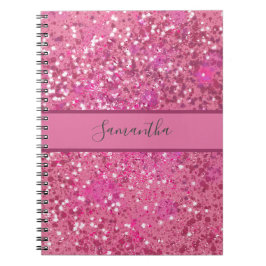Monogram naam Hot Pink Glitter Sparkle Girly Glam Notitieboek