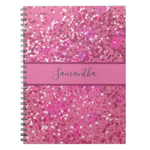 Monogram naam Hot Pink Glitter Sparkle Girly Glam Notitieboek