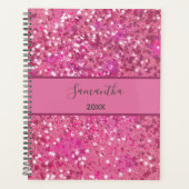 Monogram naam Hot Pink Glitter Sparkle Girly Glam Planner (Voorkant)