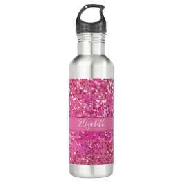 Monogram naam Hot Pink Glitter Sparkle Girly Glam Waterfles