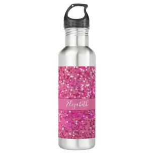 Monogram naam Hot Pink Glitter Sparkle Girly Glam Waterfles