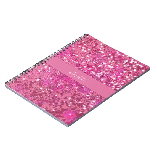 Monogram Naam Hot Pink Glitter Sparkle Girly Notitieboek (Linkerzijde)
