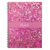 Monogram Naam Hot Pink Glitter Sparkle Girly Notitieboek (Voorkant)