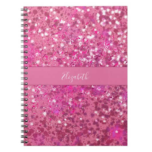 Monogram Naam Hot Pink Glitter Sparkle Girly Notitieboek (Voorkant)