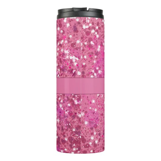 Monogram Naam Hot Pink Glitter Sparkle Thermosbeker (Achterkant)