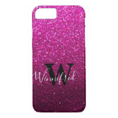 Monogram naam Hot Pink Ombre Glitter Sparkles Case-Mate iPhone Case (Achterkant)