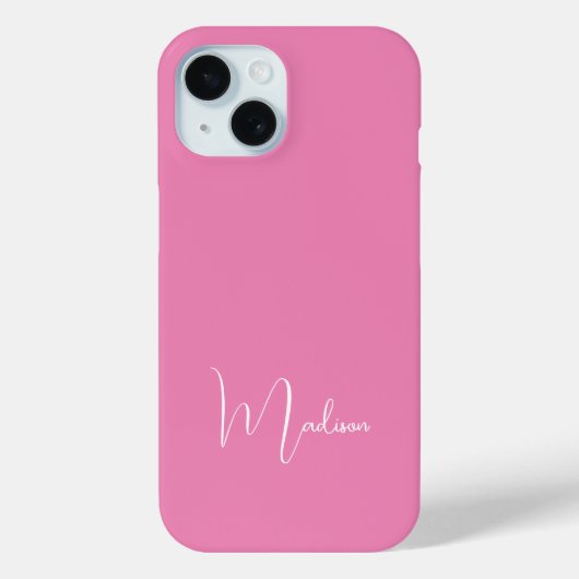 Monogram Naam Hot Pink White Minimalist Case-Mate iPhone Case (Achterkant)