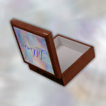 Monogram Naam in Blauw op Moeder van Parel | Cadeaudoosje<br><div class="desc">Een mooie Houten Sieraden Keepsake Box met monogram naam in blauw op moeder-van-parel achtergrond.</div>