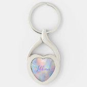 Monogram Naam in Blauw op Moeder van Parel | Sleutelhanger (Voorkant)