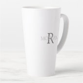 Monogram & Naam in Grijze Tekst Eenvoudig Trendy O Latte Mok (Rechterhoek)
