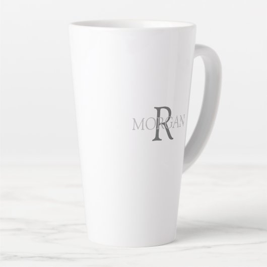 Monogram & Naam in Grijze Tekst Eenvoudig Trendy O Latte Mok (Rechterhoek)