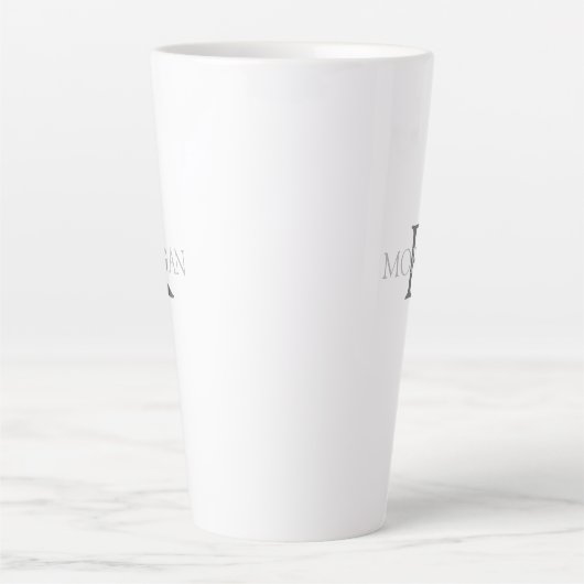 Monogram & Naam in Grijze Tekst Eenvoudig Trendy O Latte Mok (Voorkant)