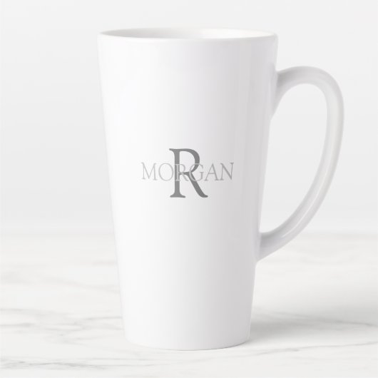 Monogram & Naam in Grijze Tekst Eenvoudig Trendy O Latte Mok (Rechts)