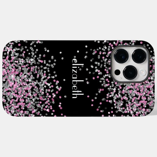 Monogram naam Initiaal Black Pink Silver Glitter Case-Mate iPhone Case (Achterkant (horizontaal))