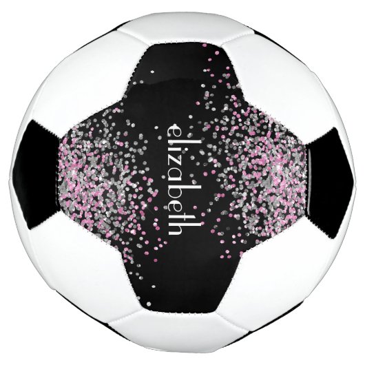Monogram naam Initiaal Black Pink Silver Glitter Voetbal (Gedraaid)
