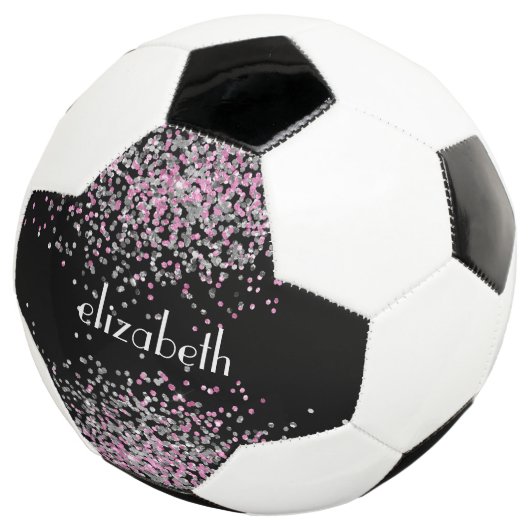 Monogram naam Initiaal Black Pink Silver Glitter Voetbal (Drie kwart)