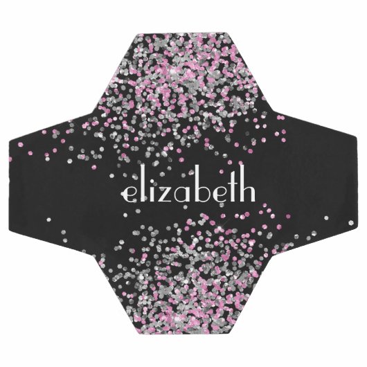 Monogram naam Initiaal Black Pink Silver Glitter Voetbal (Enkel)