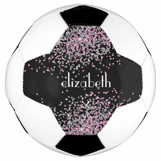 Monogram naam Initiaal Black Pink Silver Glitter Voetbal (Voorkant)