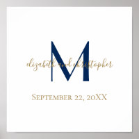 Monogram Naam Initiaal Blauw Goud Trouwdatum Cadea