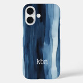 Monogram Naam Initiaal Blauw Wit Waterverf Streep Case-Mate iPhone Case (Achterkant)