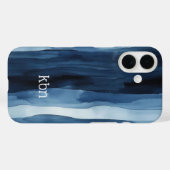 Monogram Naam Initiaal Blauw Wit Waterverf Streep Case-Mate iPhone Case (Achterkant (horizontaal))