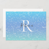 Monogram Naam Initiaal Blauwe Groene Sparkle Girly Bedankkaart (Voorkant / Achterkant)