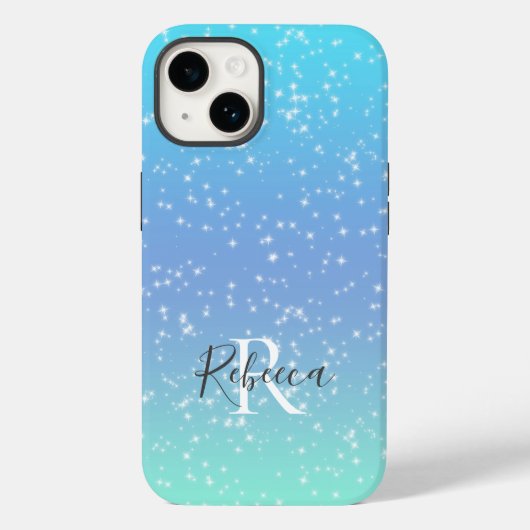 Monogram Naam Initiaal Blauwe Groene Sparkle Girly Case-Mate iPhone Case (Achterkant)