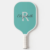 Monogram Naam Initiaal Blauwgroen Groen Blauw Grij Pickleball Paddle (Voorkant)
