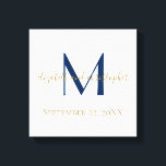 Monogram Naam Initiaal Blue Gold Wedding Date Gift Canvas Afdruk<br><div class="desc">Een mooi monogrammed blauw en gouden canvas wandelaarsgeschenk of cadeau voor een paar,  met je namen,  achternaam initiaal en trouwdatum. Wordt in veel verschillende maten geleverd.</div>