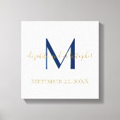 Monogram Naam Initiaal Blue Gold Wedding Date Gift Canvas Afdruk (Voorkant)