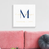 Monogram Naam Initiaal Blue Gold Wedding Date Gift Canvas Afdruk (Insitu (Woonkamer))