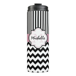 Monogram naam initiaal chevron thermale tumbler thermosbeker