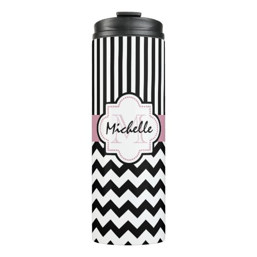 Monogram naam initiaal chevron thermale tumbler thermosbeker (Voorkant)