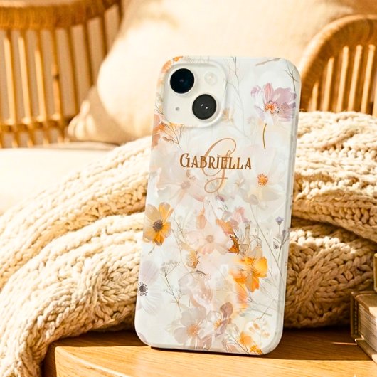 Monogram Naam Initiaal Elegante Bloemrijke Waterve Case-Mate iPhone Case