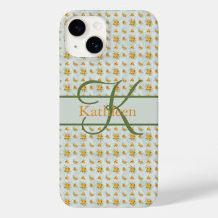 Monogram Naam Initiaal Geel Groen Bloem Case-Mate iPhone 14 Hoesje