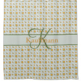 Monogram Naam Initiaal Geel Groen Bloem Douchegordijn (Voorkant)