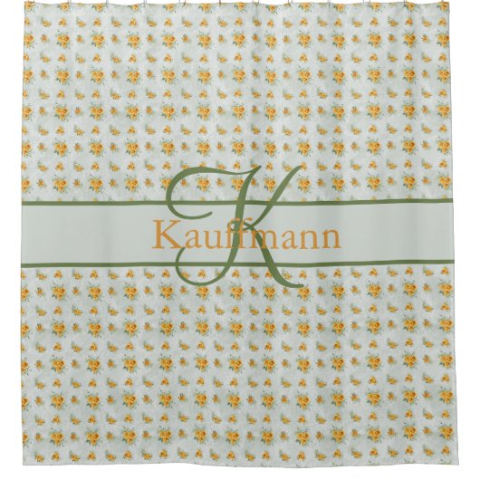 Monogram Naam Initiaal Geel Groen Bloem Douchegordijn (Voorkant)